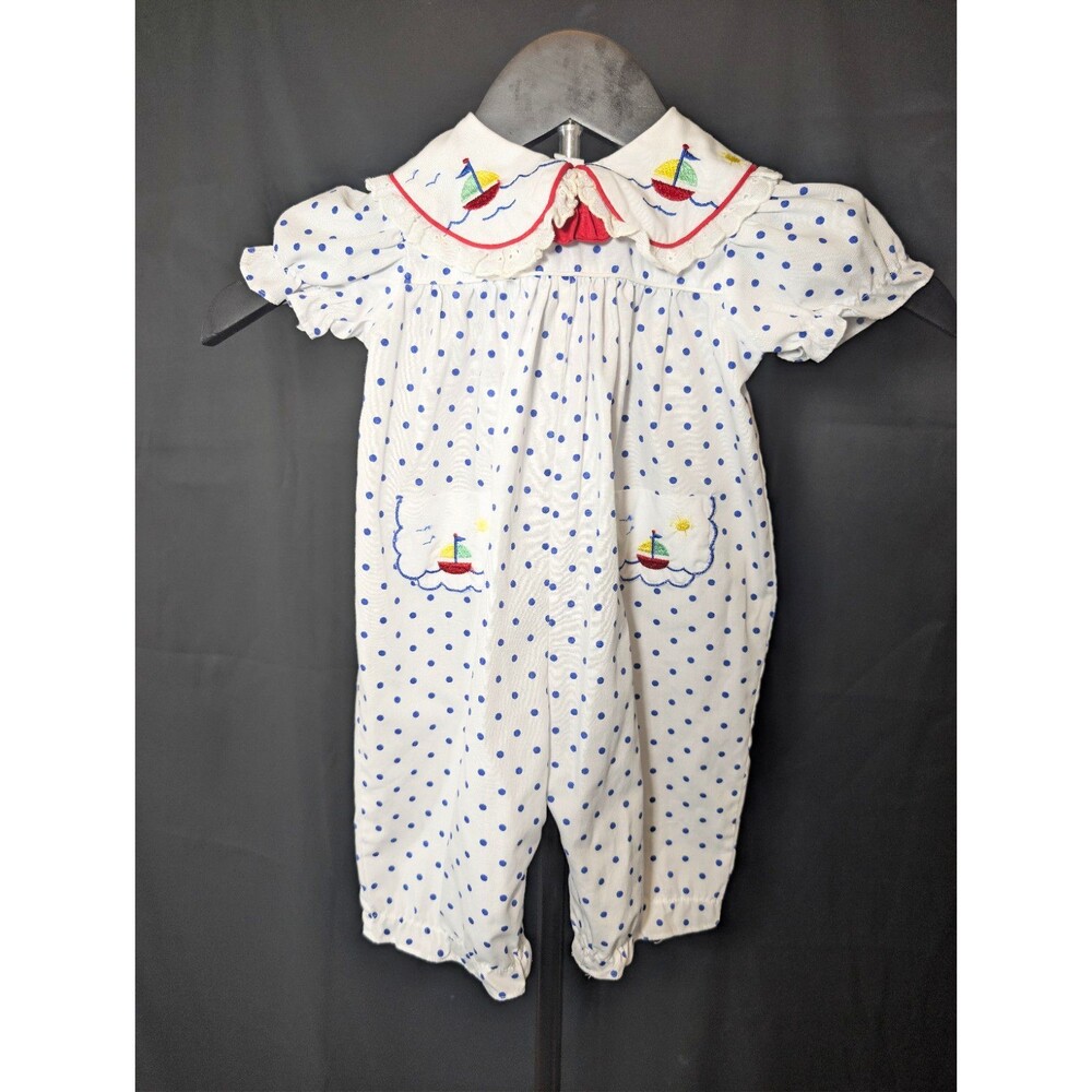 Baby Togs Infant Girls Sailboat Embroidered Romper 3-6M Nautical Peter Pan